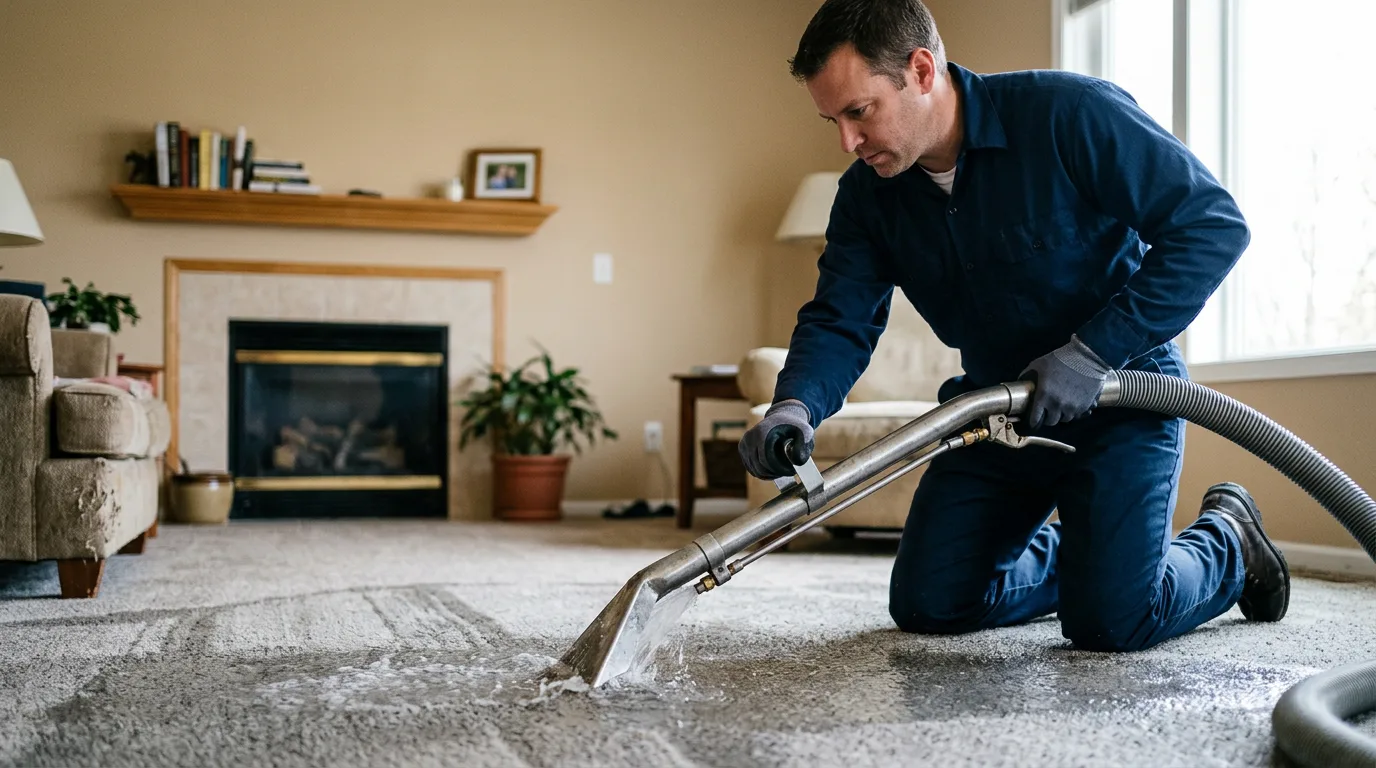 Water damage restoration technician working near Wetmore, MI